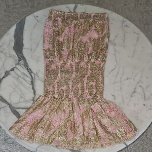 Pink and Gold Women's Mini Strapless Dress